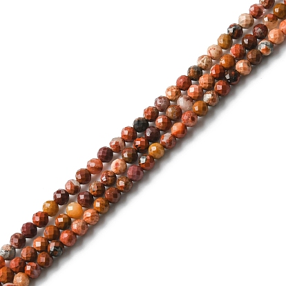 Natural Red Rainbow Jasper Beads Strands, Faceted Round