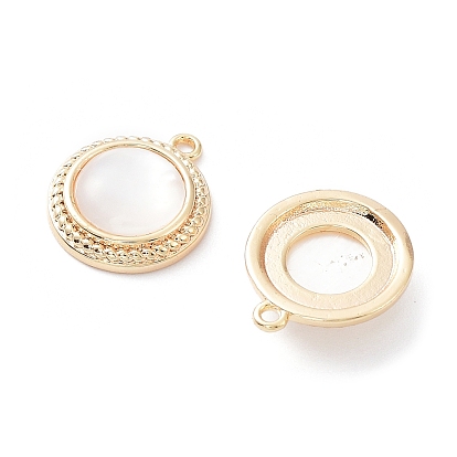 Rack Plating Brass Flat Round Charms with Shell, Long-Lasting Plated