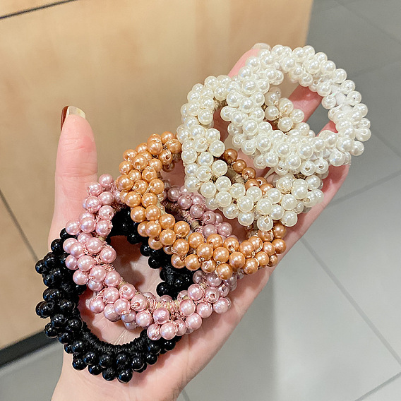 Accessoires pour cheveux élastiques enveloppés de perles d'imitation ABS, pour les filles ou les femmes, aussi comme bracelets