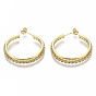 Brass Micro Pave Clear Cubic Zirconia Stud Earrings, Half Hoop Earrings, with Ear Nuts, Nickel Free, Ring
