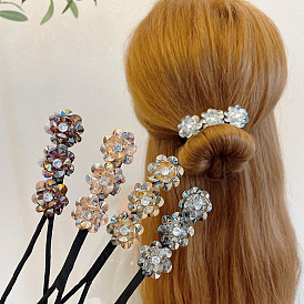 Flower Hair Clip for Lazy Hairstyle - Versatile, Fluffy, Headband, Rhinestone.