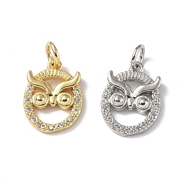Brass Micro Pave Cubic Zirconia Charms, with Jump Ring, Owl Charms