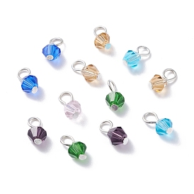 Faceted Glass Charms, with Iron Flat Head Pins, Bicone