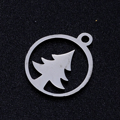 304 Stainless Steel Hollow Pendants, Ring with Christmas Tree