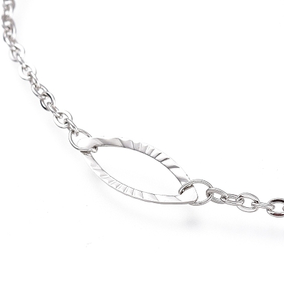 304 Stainless Steel Cable Chain Anklets, with Textured Horse Eye Links and Lobster Claw Clasps