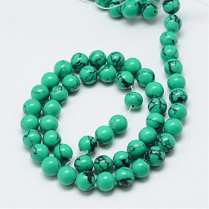  Perles turquoises synthétiques teintes, ronde