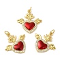 Rack Plating Brass Pendants,  with Cubic Zirconia and Enamel, Lead Free & Cadmium Free, Long-Lasting Plated, Heart