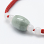 Natural Myanmar Jade/Burmese Jade Braided Bead Bracelets, Red String Bracelets, with Nylon Cord, Barrel