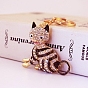 Fashion Rhinestones Enamel Sitting Cat Pendant Keychain, with Alloy Findings, for Car Bag Pendant Keychain