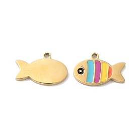 Ion Plating(IP) 316L Surgical Stainless Steel Pendants, with Enamel, Fish Charm