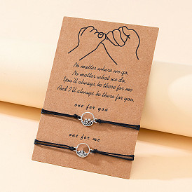 Bracelet couple personnalisé fait main serti de corde tressée coulissante - 2 pièces