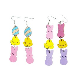 Easter Theme Wood Rabbit Dangle Earrings for Party