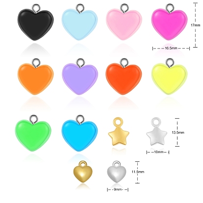 DIY Pendants Sets, with Resin Heart Pendants and Alloy Heart Charms, CCB Plastic Star Charms