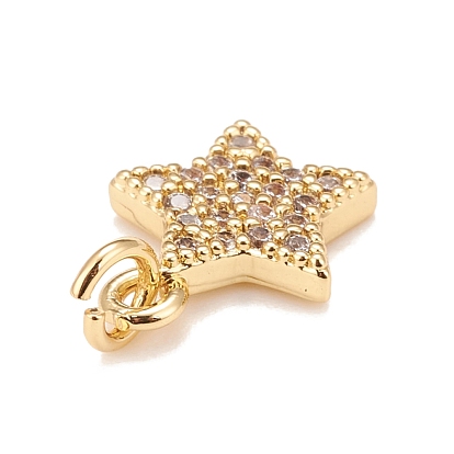 Brass Micro Pave Cubic Zirconia Charms, Real 18K Gold Plated, Lead Free & Cadmium Free, Star