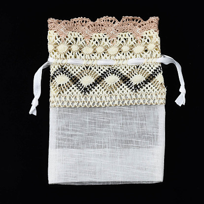 Polyester Lace & Slub Yarn Drawstring Gift Bags, for Jewelry & Baby Showers Packaging Wedding Favor Bag
