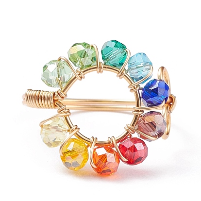 Colorful Glass Braided Ring Open Cuff Ring, Copper Wire Wrap Jewelry for Women