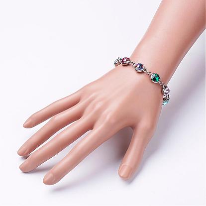 304 Stainless Steel Glass Link Bracelets, with Lobster Claw Clasps