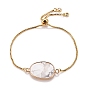 Adjustable Brass Bolo Bracelets, Slider Bracelets, with Cubic Zirconia and Natural Gemstone Links, Oval, Golden