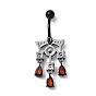 Hyacinth Rhinestone Charm Dangle Belly Rings, Alloy Belly Ring with 304 Stainless Steel with Pins for Women