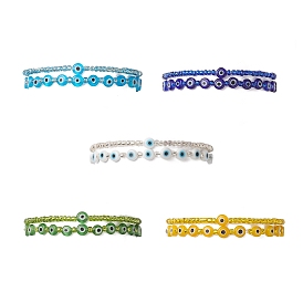 Glass Seed Beads Beaded Bracelets Sets, Evil Eye Lampwork Beads Stretch Bracelets for Woman