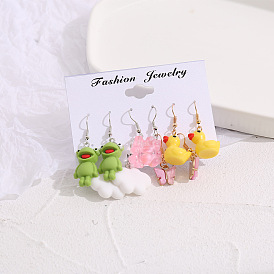 Charming 5-Piece Set of Minimalist Cartoon Jewelry: Butterfly, Cloud, Duckling, Frog and Lady Earrings