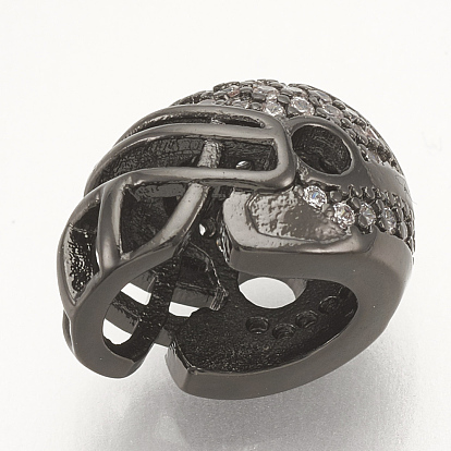 Brass Micro Pave Cubic Zirconia Football Helmet Beads, Clear