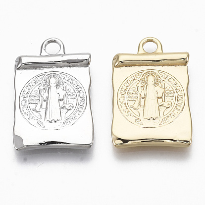 Pendentifs en laiton, sans nickel, rectangle avec la médaille de saint bénédict