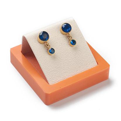 Resin Artificial Marble Jewelry Earring Displays, with PU Leather, Rectangle