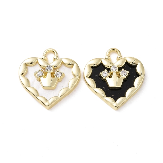 Alloy Micro Pave Cubic Zirconia Pendants, with Resin, Light Gold, Heart with Crown