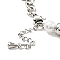 201 Stainless Steel Heart Charm Bracelet, Plastic Pearl Beaded Bracelet with 304 Stainless Steel Cable Chains for Women