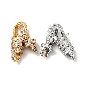 Brass Micro Pave Clear Cubic Zirconia Interlocking Clasps, Cadmium Free & Nickel Free & Lead Free