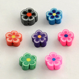 Handmade Polymer Clay Beads, Flower, 8~9x8x4mm, Hole: 2mm