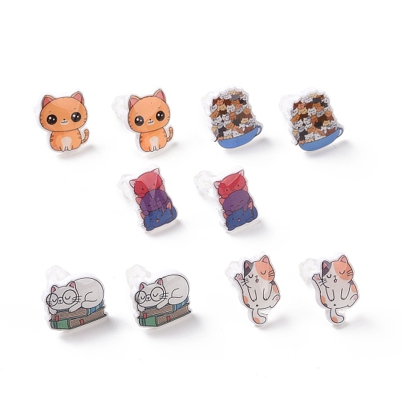 Boucles d'oreilles chat en acrylique avec épingles en plastique pour femmes