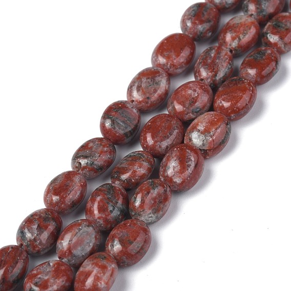Natural Red Sesame Jasper/Kiwi Jasper Beads Strands, Oval