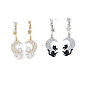 Enamel Cat with Moon Dangle Stud Earrings with Crystal Rhinestone, Brass Drop Earrings with 925 Sterling Silver Pins for Women