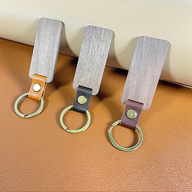 Porte-clés en bois non fini bricolage, avec des accessoires en similicuir, rectangle