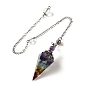 Natural Gemstone Dowsing Pendulum Big Pendants, with Resin, Amethyst & Quartz Crystal, Hexagonal Cone