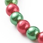 Christmas Theme Stretch Charm Bracelets for Kids, with Imitation Pearl Acrylic Round Beads and Alloy Enamel Pendants, Golden