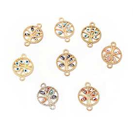 Alloy Enamel Connector Charms, Flat Round Tree Links with Evil Eye, Nickel
