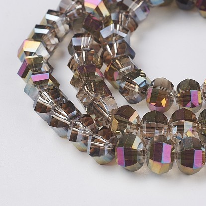 Electroplate Glass Beads Strands, Faceted, Rondelle, Half Plated