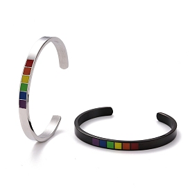Bracelet manchette fierté arc-en-ciel, 201 bracelet ouvert plat en acier inoxydable émaillé pour hommes femmes