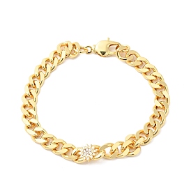 Clear Cubic Zirconia Sunflower Link Bracelet with Curb Chains, Brass Jewelry for Women, Cadmium Free & Nickel Free & Lead Free