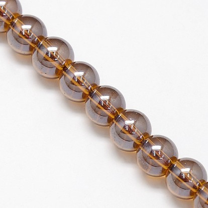 Cristal plaquent perles rondes de fils de verre, couleur arc-en-plaqué, 8mm, Trou: 1mm, Environ 54 pcs/chapelet, 15.7 pouce