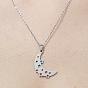 201 Stainless Steel Hollow Moon & Star Pendant Necklace