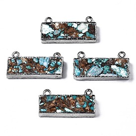 Assembled Natural Bronzite & Synthetic Turquoise & Imperial Jasper Pendants Links, with Iron Loop, Platinum, Rectangle