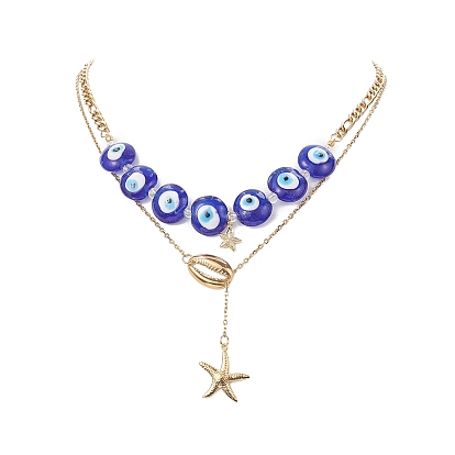 2 шт. 2 набор латунных ожерелий с подвеской в виде звезды, Женские ожерелья из бисера из натурального кварца и лэмпворка сглаза