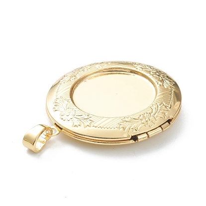 Brass Locket Pendants, Photo Frame Pendants for Necklaces, Long-Lasting Plated, Flat Round