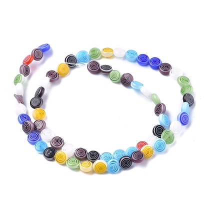 Flat Round Handmade Millefiori Glass Beads Strands, 12x5mm, Hole: 1mm, about 32pcs/strand, 14.1 inch
