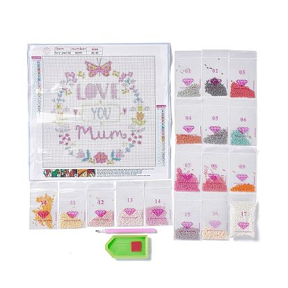 DIY Mother's Day Theme Full Drill Diamond Painting Canvas Kits, with Resin Rhinestones, Diamond Sticky Pen, Plastic Tray Plate and Glue Clay