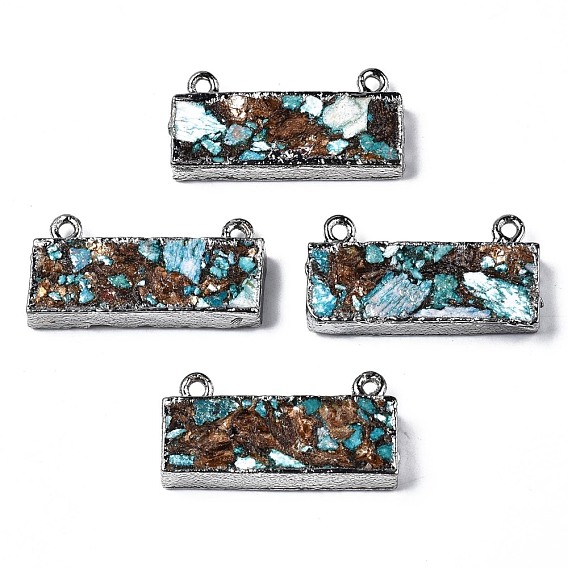 Maillons de pendentifs assemblés en bronzite naturelle & turquoise synthétique & jaspe impérial, avec boucle en fer, platine, rectangle